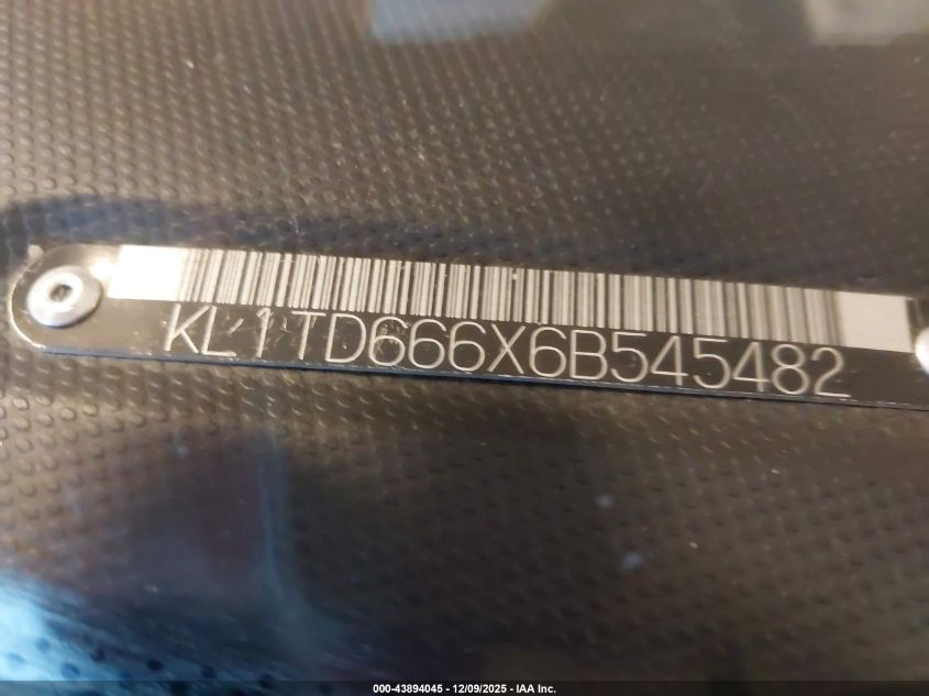 2006 Chevrolet Aveo Special Value VIN: KL1TD666X6B545482 Lot: 43894045