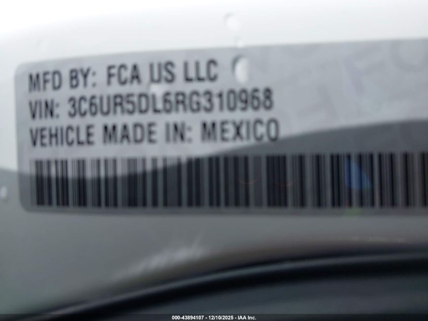 2024 Ram 2500 Big Horn 4X4 6'4 Box VIN: 3C6UR5DL6RG310968 Lot: 43894107