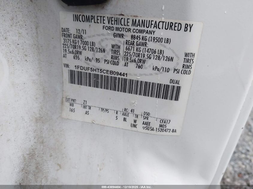 2012 Ford F-550 Chassis Xl VIN: 1FDUF5HT5CEB09441 Lot: 43894484
