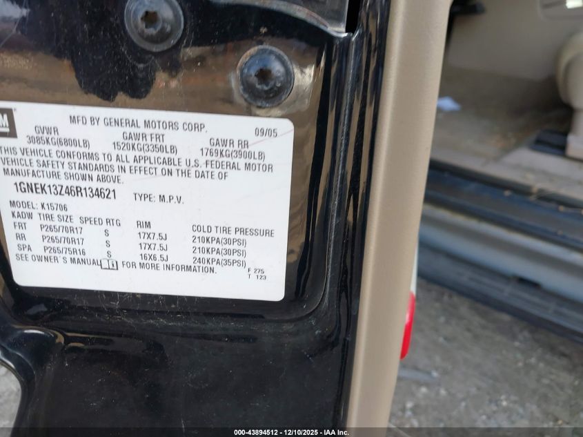 2006 Chevrolet Tahoe Z71 VIN: 1GNEK13Z46R134621 Lot: 43894512