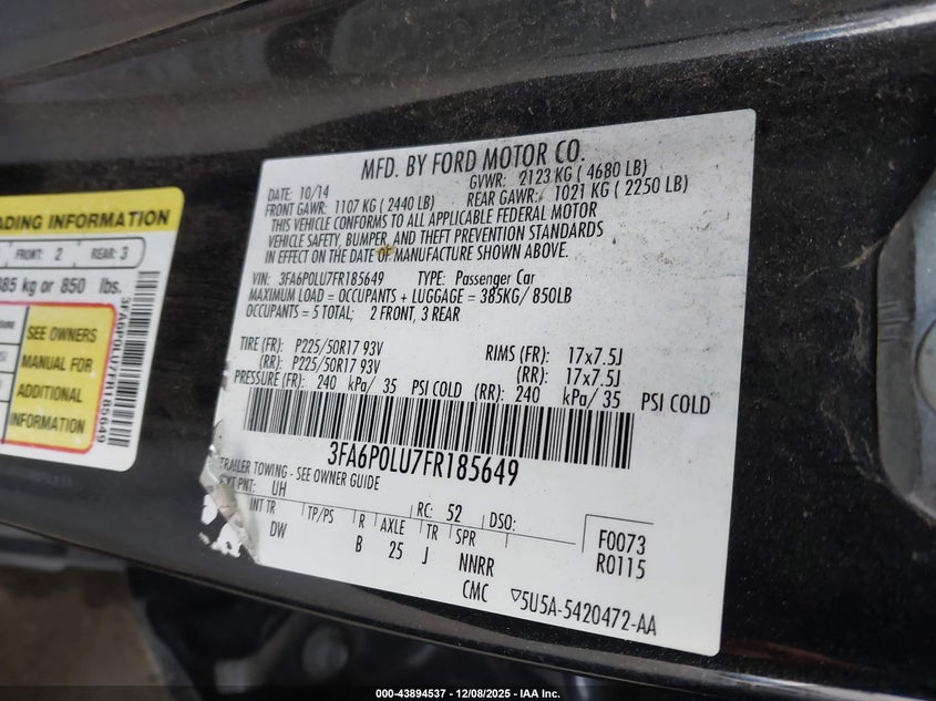 3FA6P0LU7FR185649 2015 FORD FUSION photo no. 9