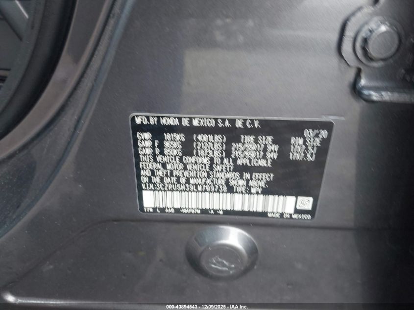 2020 Honda Hr-V 2Wd Lx VIN: 3CZRU5H39LM709738 Lot: 43894543