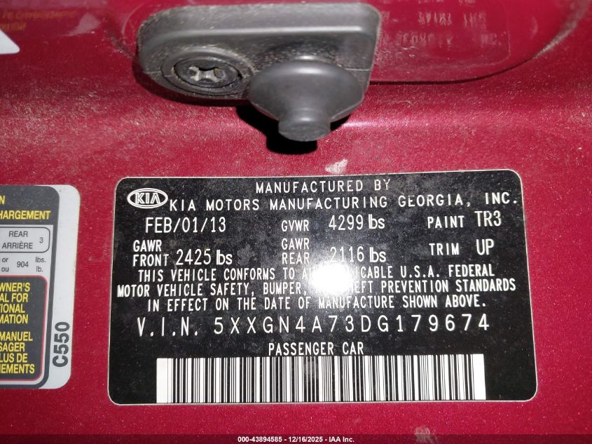 2013 Kia Optima Ex VIN: 5XXGN4A73DG179674 Lot: 43894585