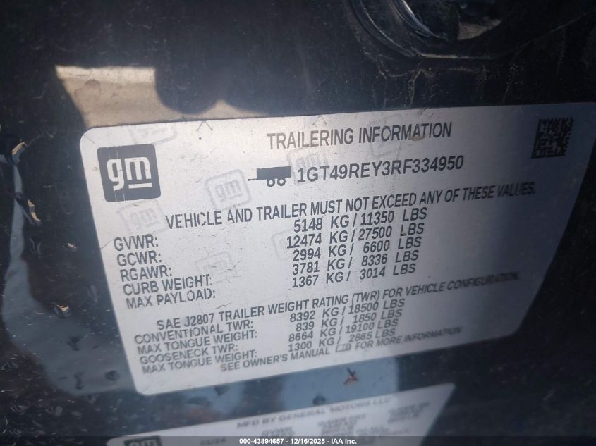 2024 GMC Sierra 2500Hd 4Wd Standard Bed Denali VIN: 1GT49REY3RF334950 Lot: 43894657