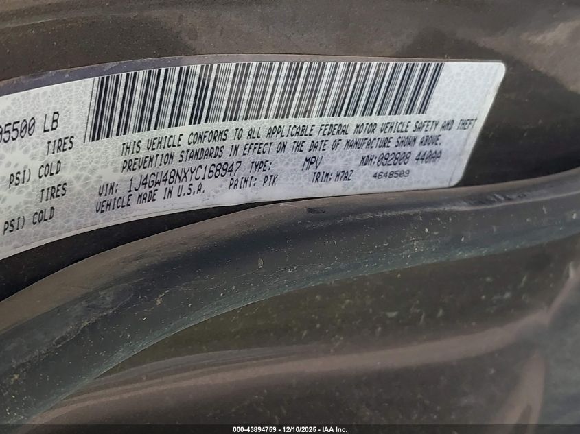 2000 Jeep Grand Cherokee Laredo VIN: 1J4GW48NXYC168947 Lot: 43894759