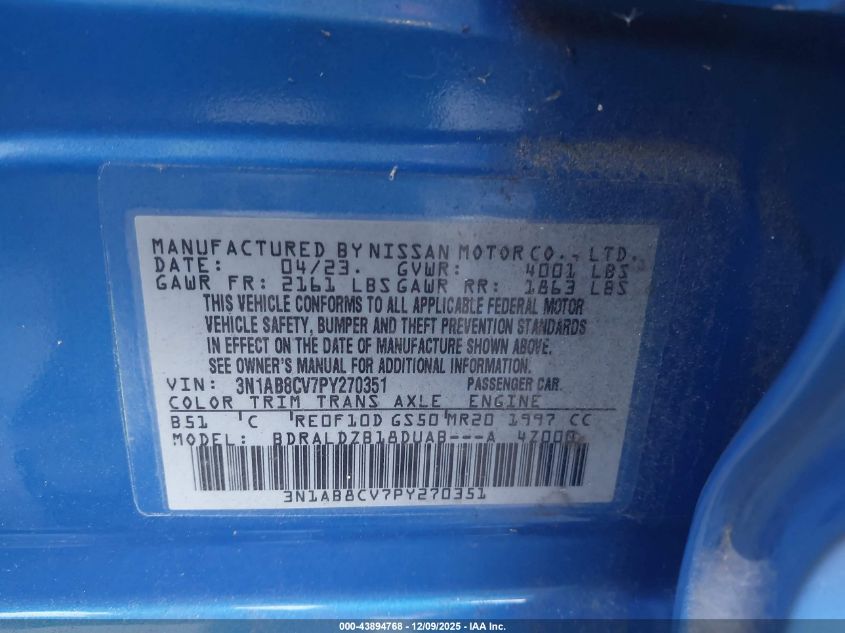 2023 Nissan Sentra Sv Xtronic Cvt VIN: 3N1AB8CV7PY270351 Lot: 43894768