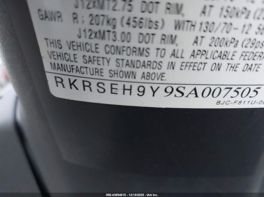 2025 Yamaha Yw125 VIN: RKRSEH9Y9SA007505 Lot: 43894815