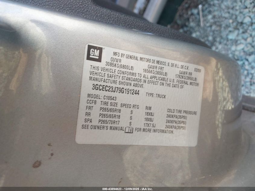 2009 Chevrolet Silverado 1500 Lt VIN: 3GCEC23J79G191244 Lot: 43894823