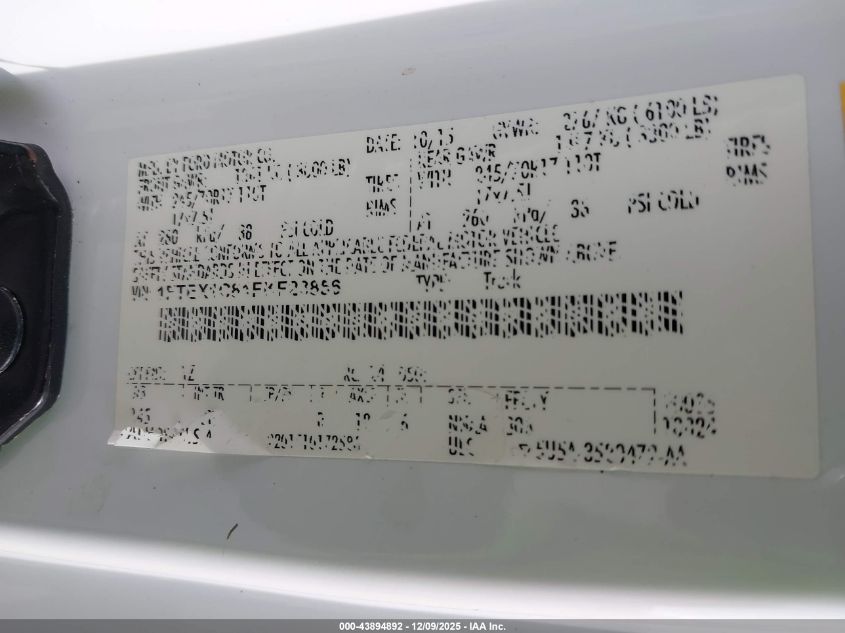 2015 Ford F-150 Xl VIN: 1FTEX1C81FKF23856 Lot: 43894892