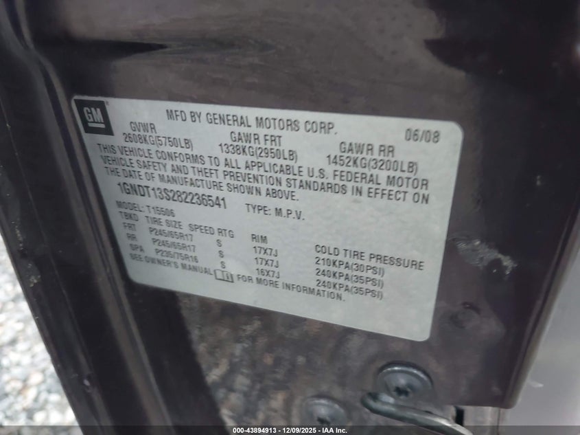1GNDT13S282236541 2008 CHEVROLET TRAILBLAZER photo no. 9