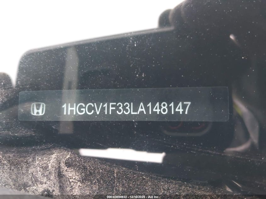 2020 Honda Accord Sport VIN: 1HGCV1F33LA148147 Lot: 43894933