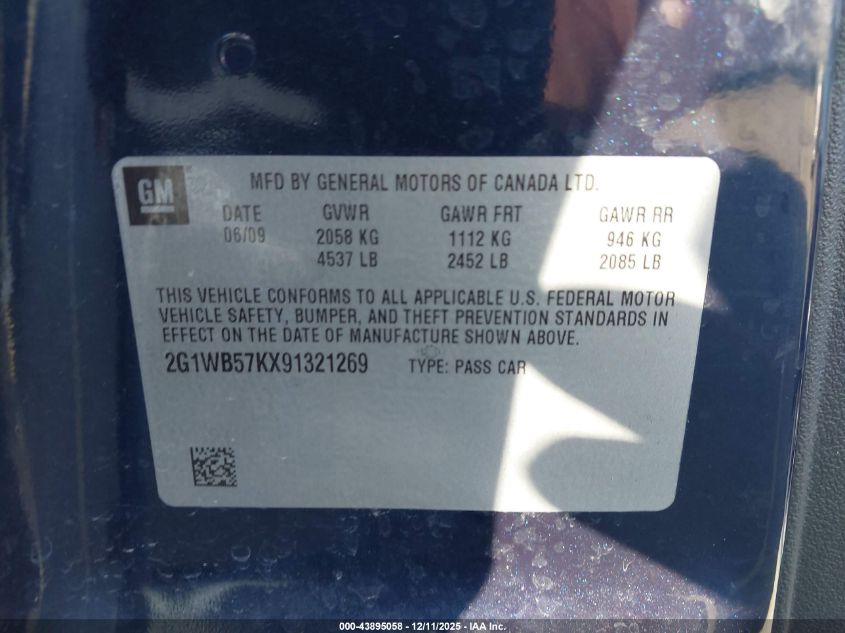 2009 Chevrolet Impala Ls VIN: 2G1WB57KX91321269 Lot: 43895058