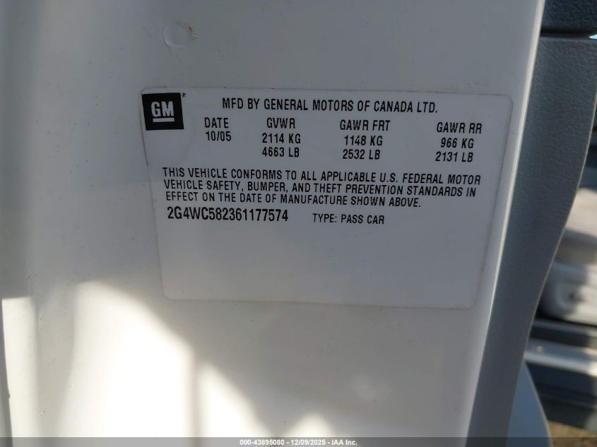 2006 Buick Lacrosse Cx VIN: 2G4WC582361177574 Lot: 43895080