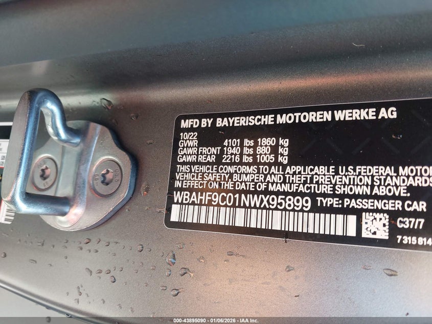 2022 BMW Z4 M40I VIN: WBAHF9C01NWX95899 Lot: 43895090