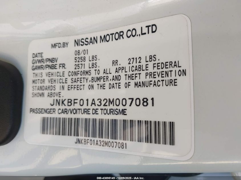 2002 Infiniti Q45 Luxury VIN: JNKBF01A32M007081 Lot: 43895149