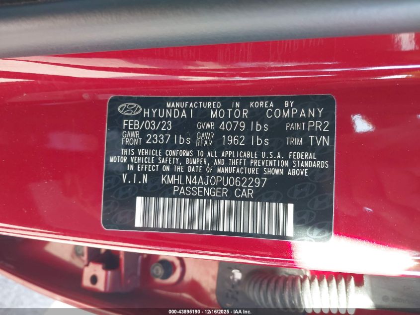 2023 Hyundai Elantra Hybrid Limited VIN: KMHLN4AJ0PU062297 Lot: 43895190