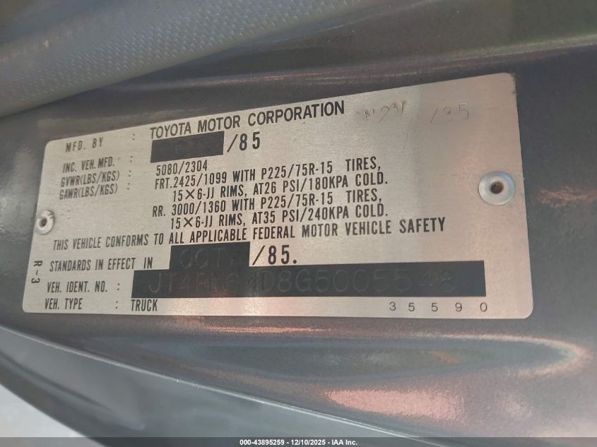 1986 Toyota Pickup Rn64 Dlx VIN: JT4RN64D8G5005548 Lot: 43895259