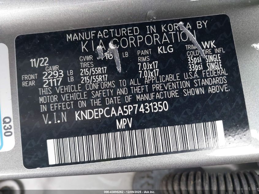 2023 Kia Seltos Lx VIN: KNDEPCAA5P7431350 Lot: 43895262