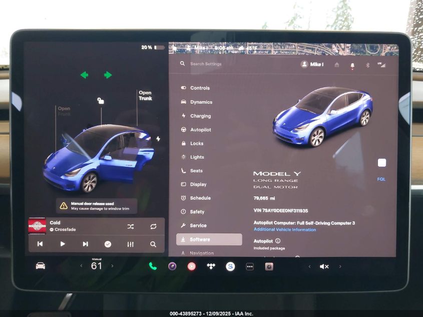 2022 Tesla Model Y Long Range Dual Motor All-Wheel Drive VIN: 7SAYGDEE0NF311935 Lot: 43895273