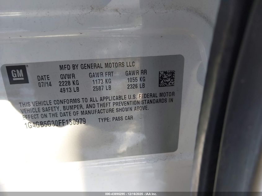 2015 Buick Lacrosse Leather VIN: 1G4GB5G30FF130979 Lot: 43895295