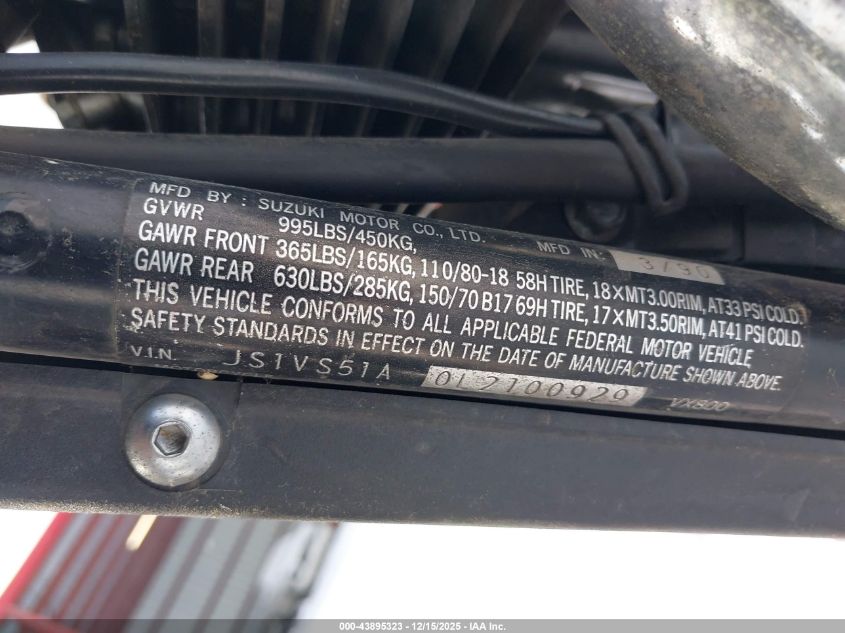 1990 Suzuki Vx800 VIN: JS1VS51A0L2100929 Lot: 43895323