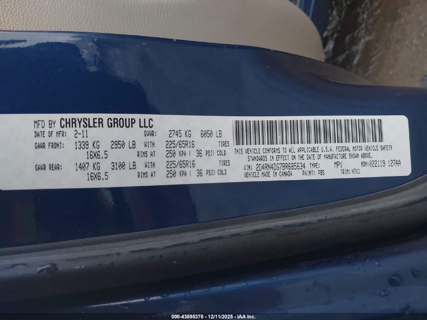 2011 Dodge Grand Caravan Express VIN: 2D4RN4DG7BR685634 Lot: 43895378