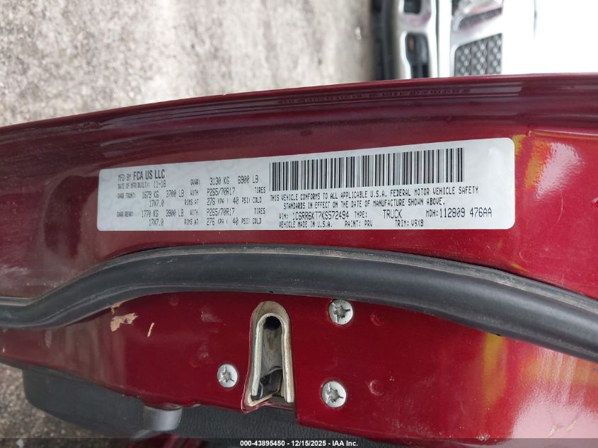 2019 Ram 1500 Classic Tradesman 4X2 5'7 Box VIN: 1C6RR6KT7KS572494 Lot: 43895450