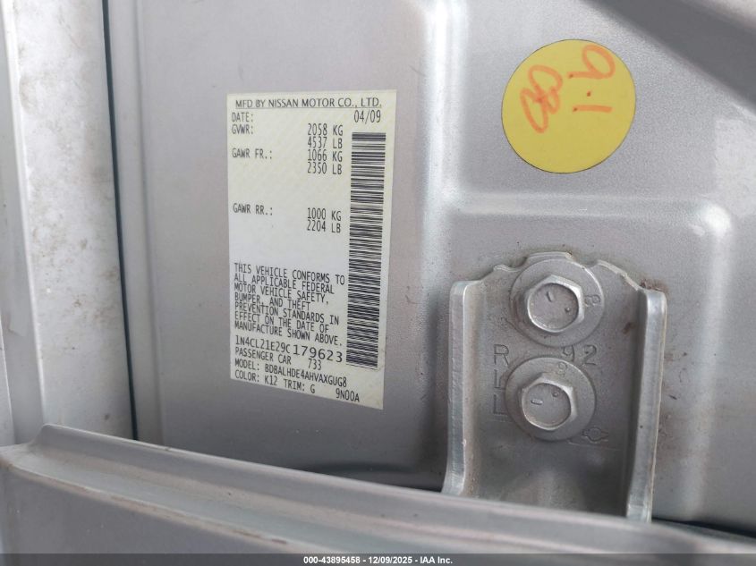 2009 Nissan Altima Hybrid VIN: 1N4CL21E29C179623 Lot: 43895458
