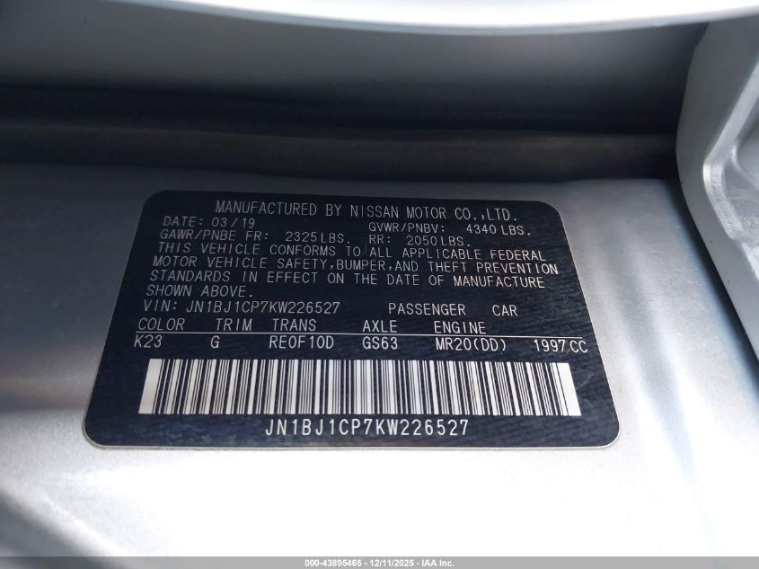 2019 Nissan Rogue Sport S VIN: JN1BJ1CP7KW226527 Lot: 43895465