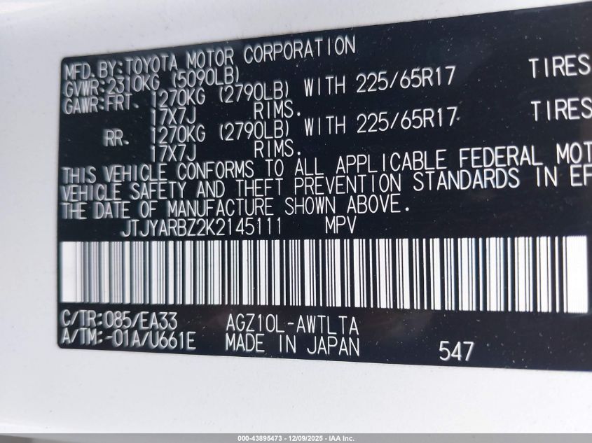 2019 Lexus Nx 300 VIN: JTJYARBZ2K2145111 Lot: 43895473