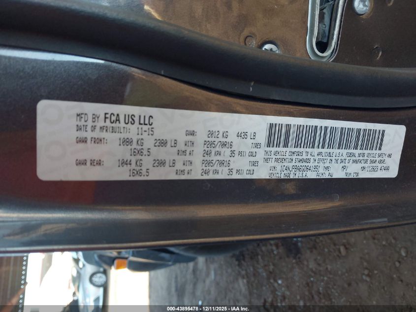 2016 Jeep Patriot Sport VIN: 1C4NJPBA6GD641951 Lot: 43895478