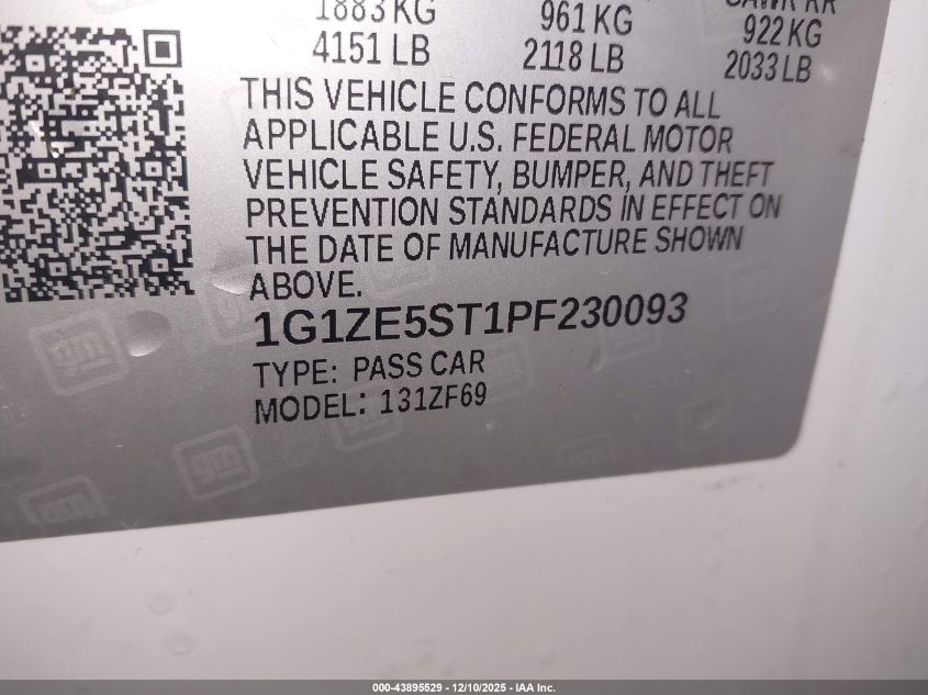 2023 Chevrolet Malibu Fwd 2Lt VIN: 1G1ZE5ST1PF230093 Lot: 43895529