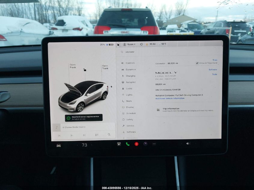 2020 Tesla Model Y Long Range Dual Motor All-Wheel Drive VIN: 5YJYGDEE9LF044109 Lot: 43895556