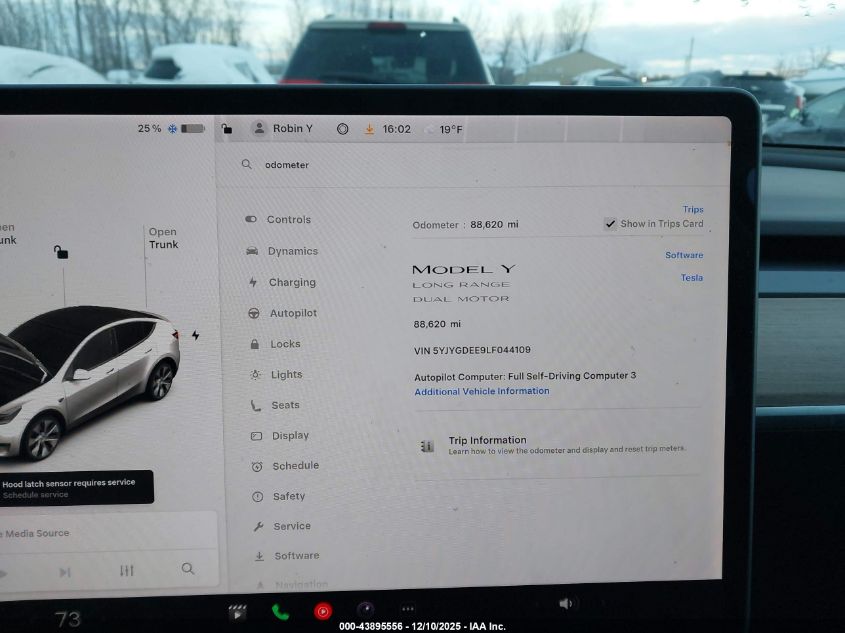 2020 Tesla Model Y Long Range Dual Motor All-Wheel Drive VIN: 5YJYGDEE9LF044109 Lot: 43895556