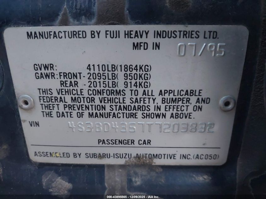 1996 Subaru Legacy L VIN: 4S3BD4357T7203832 Lot: 43895565