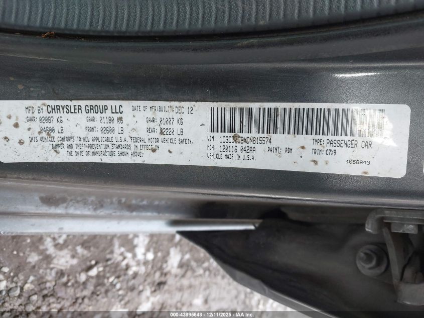 2013 Dodge Avenger Sxt VIN: 1C3CDZCBXDN615574 Lot: 43895648