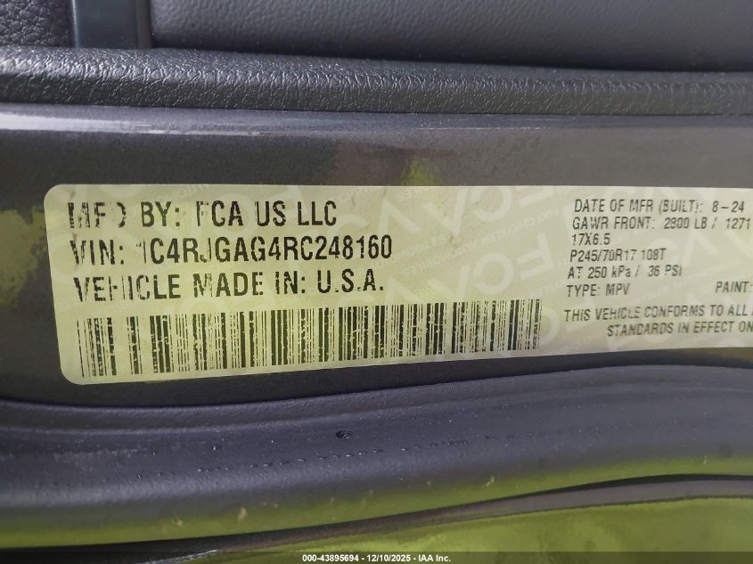 2024 Jeep Grand Cherokee Laredo 4X2 VIN: 1C4RJGAG4RC248160 Lot: 43895694