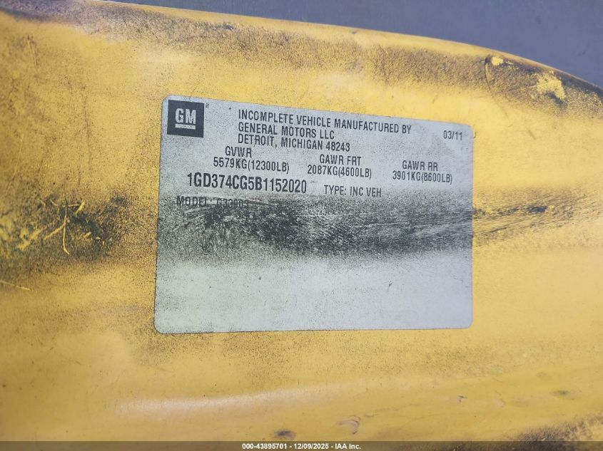 2011 GMC Savana Cutaway Work Van VIN: 1GD374CG5B1152020 Lot: 43895701