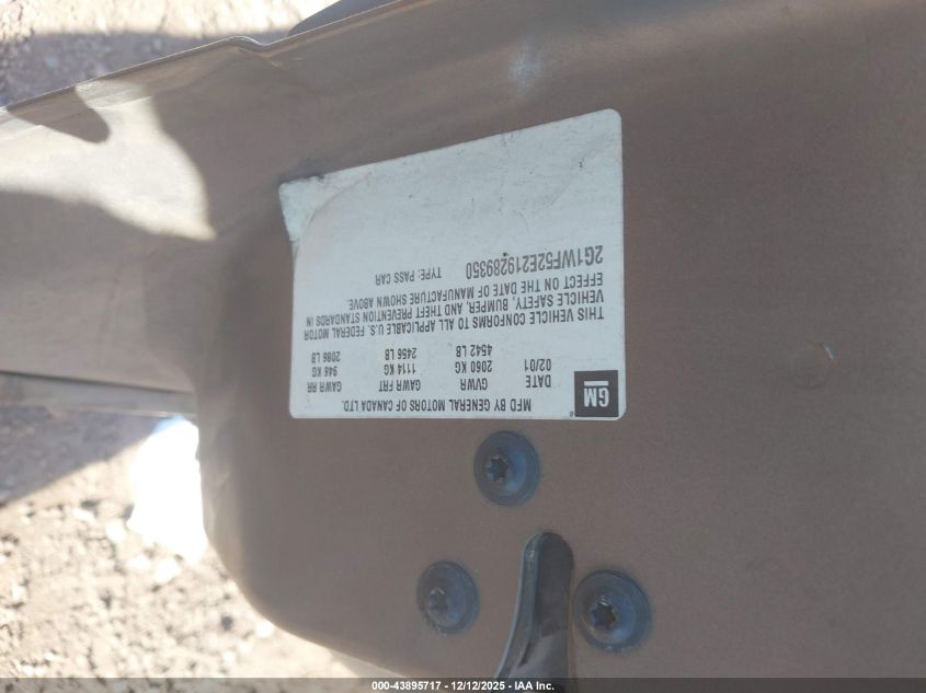 2001 Chevrolet Impala VIN: 2G1WF52E219289350 Lot: 43895717