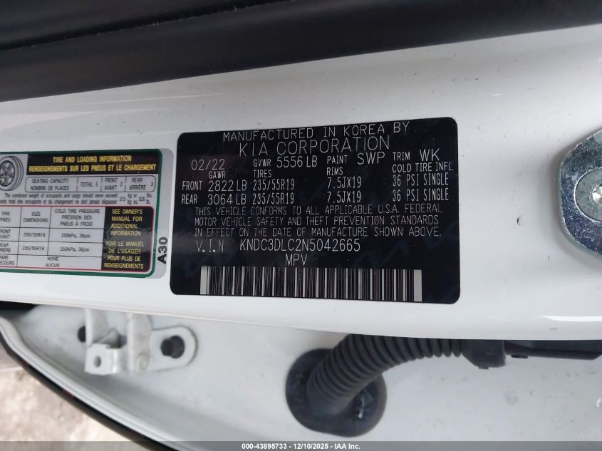 2022 Kia Ev6 Wind VIN: KNDC3DLC2N5042665 Lot: 43895733