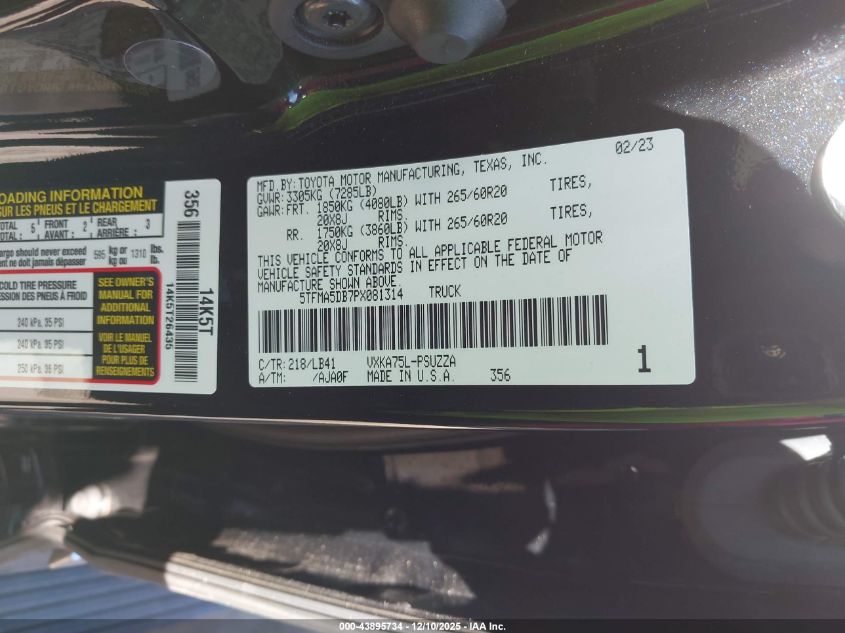 2023 Toyota Tundra 1794 Edition VIN: 5TFMA5DB7PX081314 Lot: 43895734