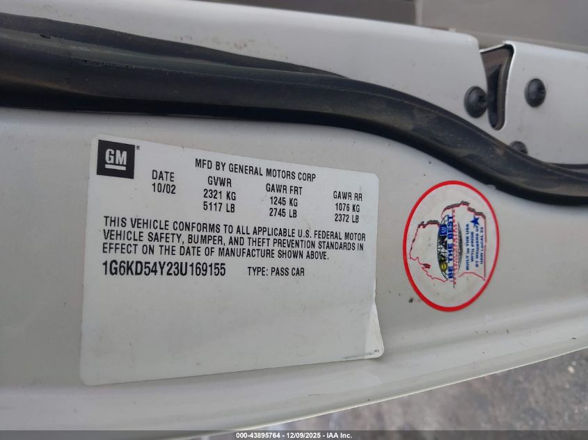 2003 Cadillac Deville Standard VIN: 1G6KD54Y23U169155 Lot: 43895764