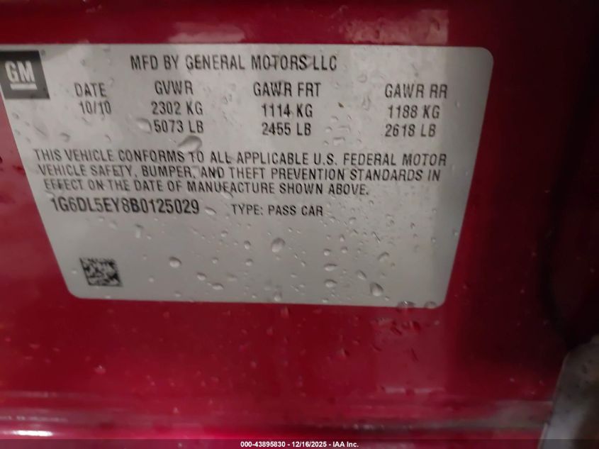 2011 Cadillac Cts Performance VIN: 1G6DL5EY8B0125029 Lot: 43895830