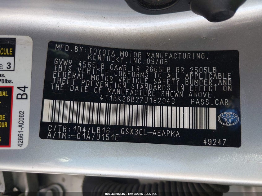 4T1BK36B27U182943 2007 TOYOTA AVALON photo no. 9