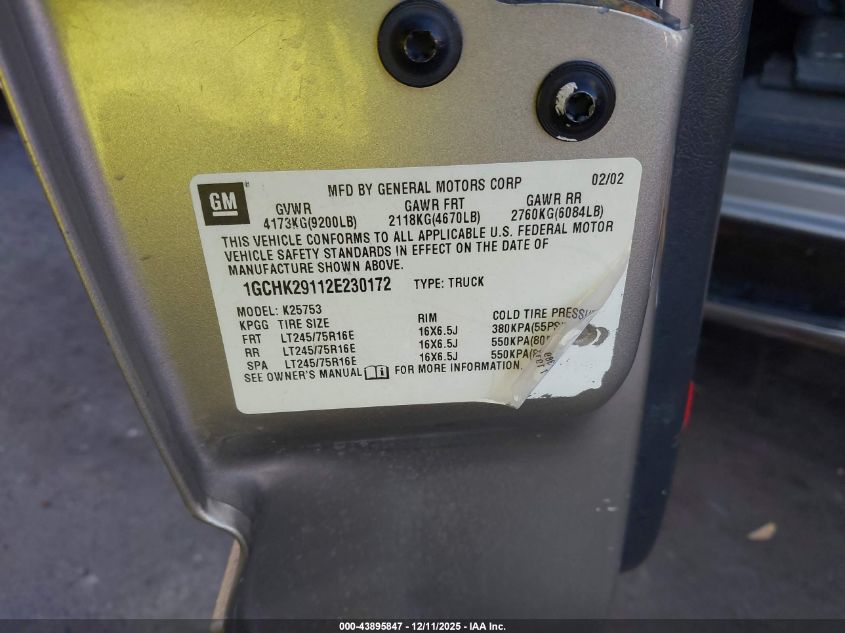 2002 Chevrolet Silverado 2500Hd Ls VIN: 1GCHK29112E230172 Lot: 43895847