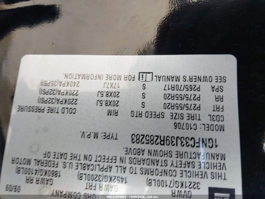 2009 Chevrolet Tahoe Ltz VIN: 1GNFC33J39R285283 Lot: 43895853