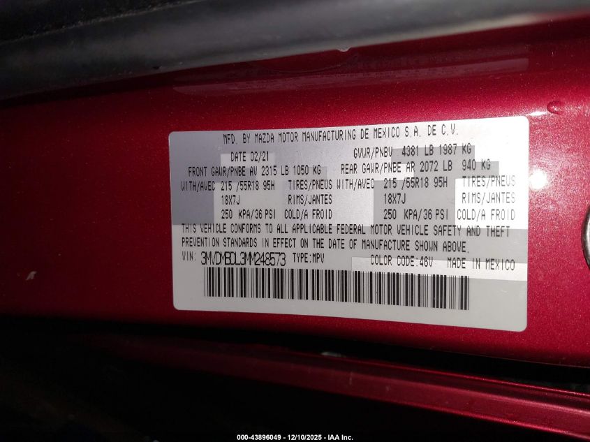 2021 Mazda Cx-30 Premium VIN: 3MVDMBDL3MM248573 Lot: 43896049