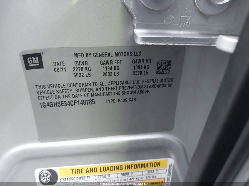 2012 Buick Lacrosse Premium 3 Group VIN: 1G4GH5E34CF148785 Lot: 43896050