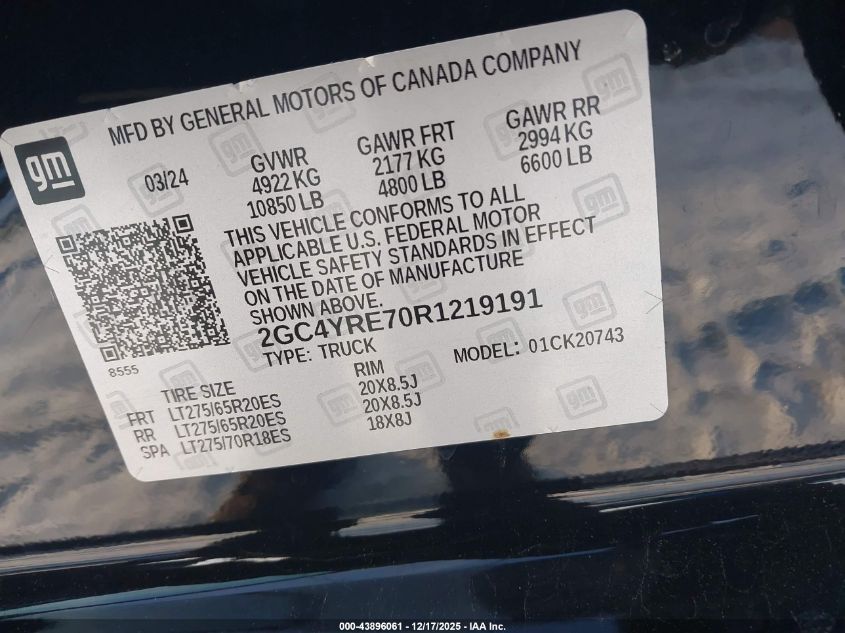 2024 Chevrolet Silverado 2500Hd 4Wd Standard Bed High Country VIN: 2GC4YRE70R1219191 Lot: 43896061