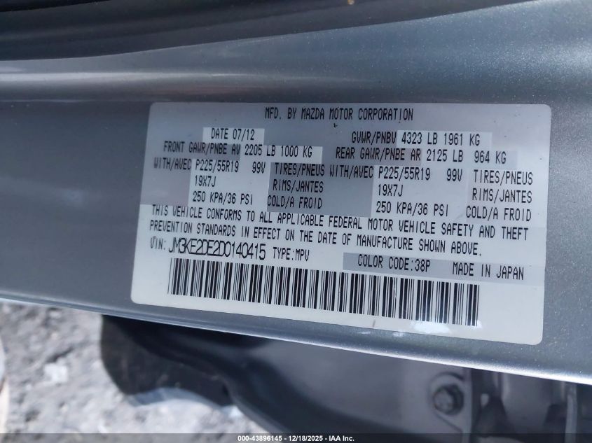 2013 Mazda Cx-5 Grand Touring VIN: JM3KE2DE2D0140415 Lot: 43896145